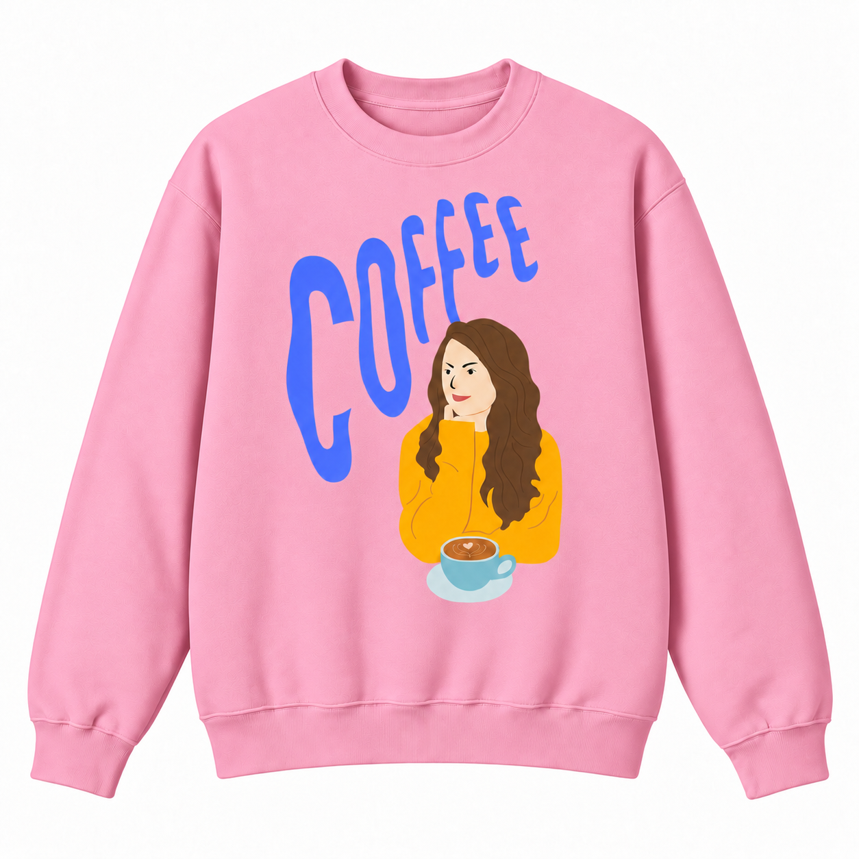 Featuring a playful oversized “COFFEE” design, a stylish illustrated coffee lover, and a cute latte cup with heart foam art, this sweatshirt is perfect for anyone who runs on caffeine and cozy vibes.
The soft pink color gives it a fun, feminine look that pairs easily with jeans, leggings, or casual lounge outfits. Great for coffee lovers, café days, weekend wear, gifting, or everyday cozy style.